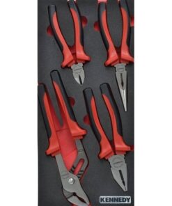 KennedyPro Comfort Grip Pliers Tool Set - 4 Pieces - with 1/3 Width Foam Tool Control Inlay for Tool Roller Cabinets