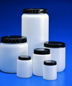Kartell Cylindrical Jars 1000 mL HDPE White with Black Screw Cap Pack of 10