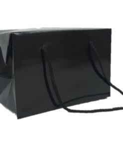 Black Gloss Box Bag with Cord Handles (S)