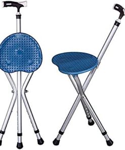 XYSQWZ Adjustable Crutches, Folding Seat Cane Aluminium Switch Sticks Three Legged Seat Stick (Walking Stick and Chair Seat),Blue