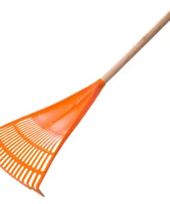 Plastic Orange Leaf Rake Wooden Handle
