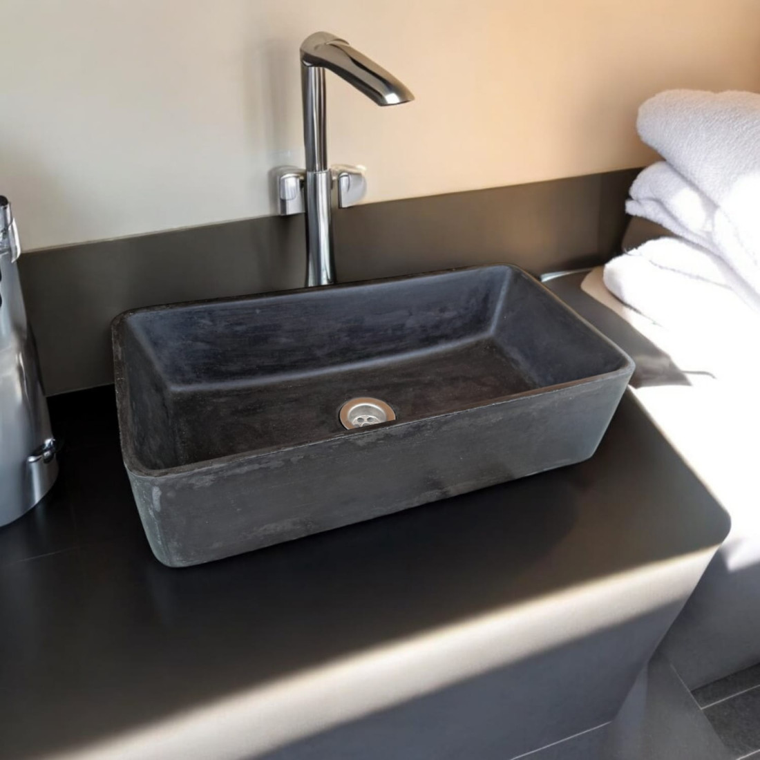 Aquatina Black Concrete Basin 47 X 23.5 X 12Cm