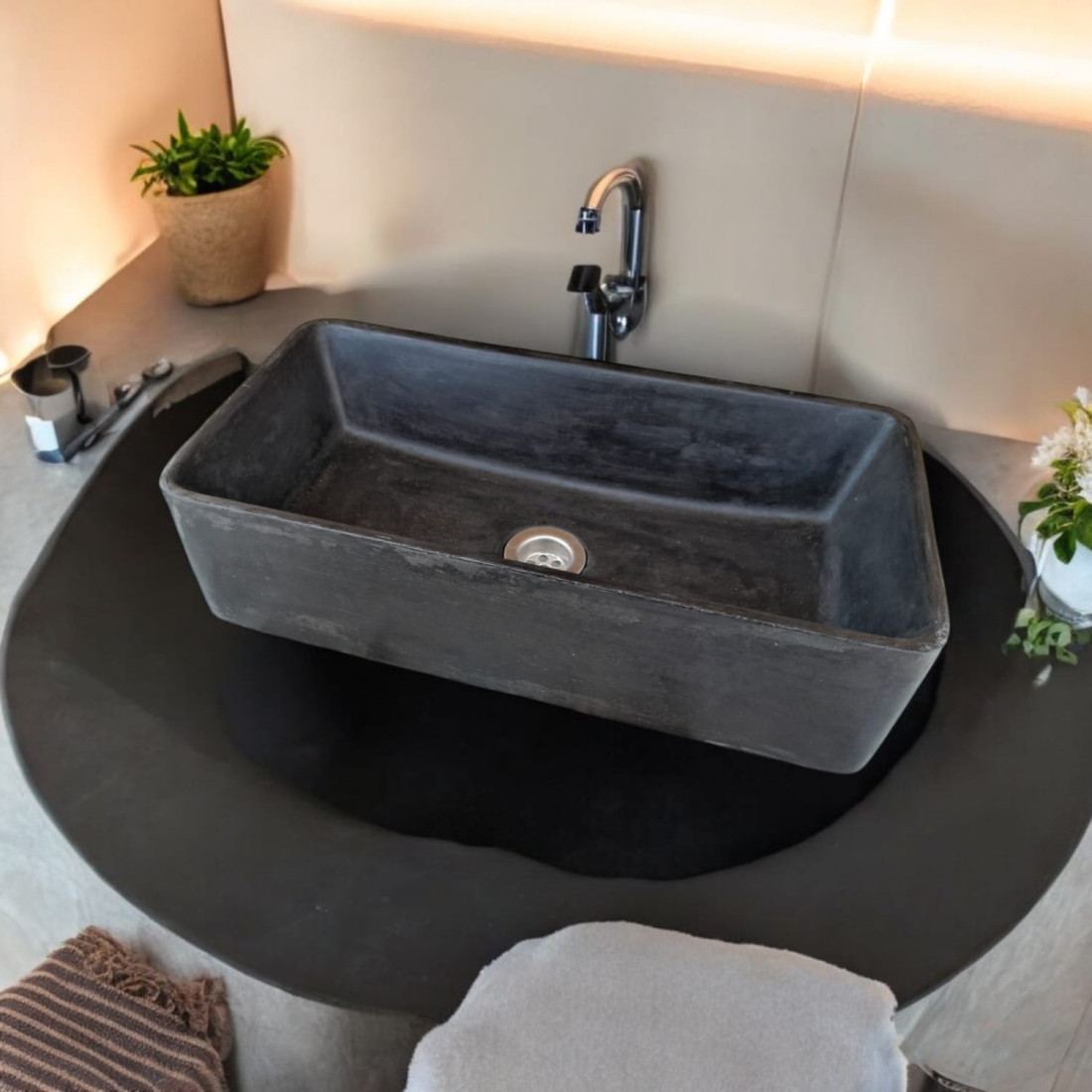 Aquatina Black Concrete Basin 47 X 23.5 X 12Cm - Image 2