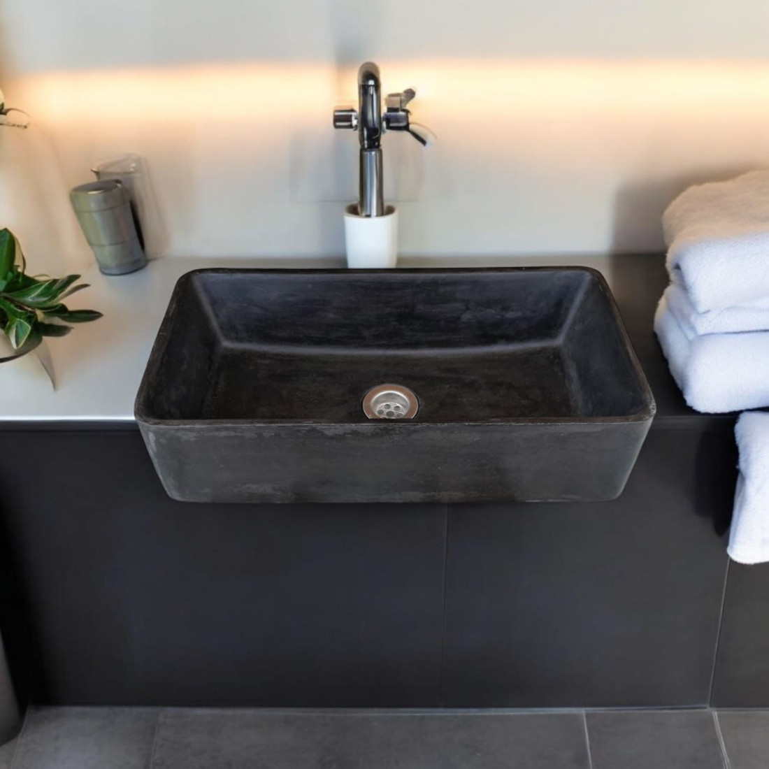 Aquatina Black Concrete Basin 47 X 23.5 X 12Cm - Image 3