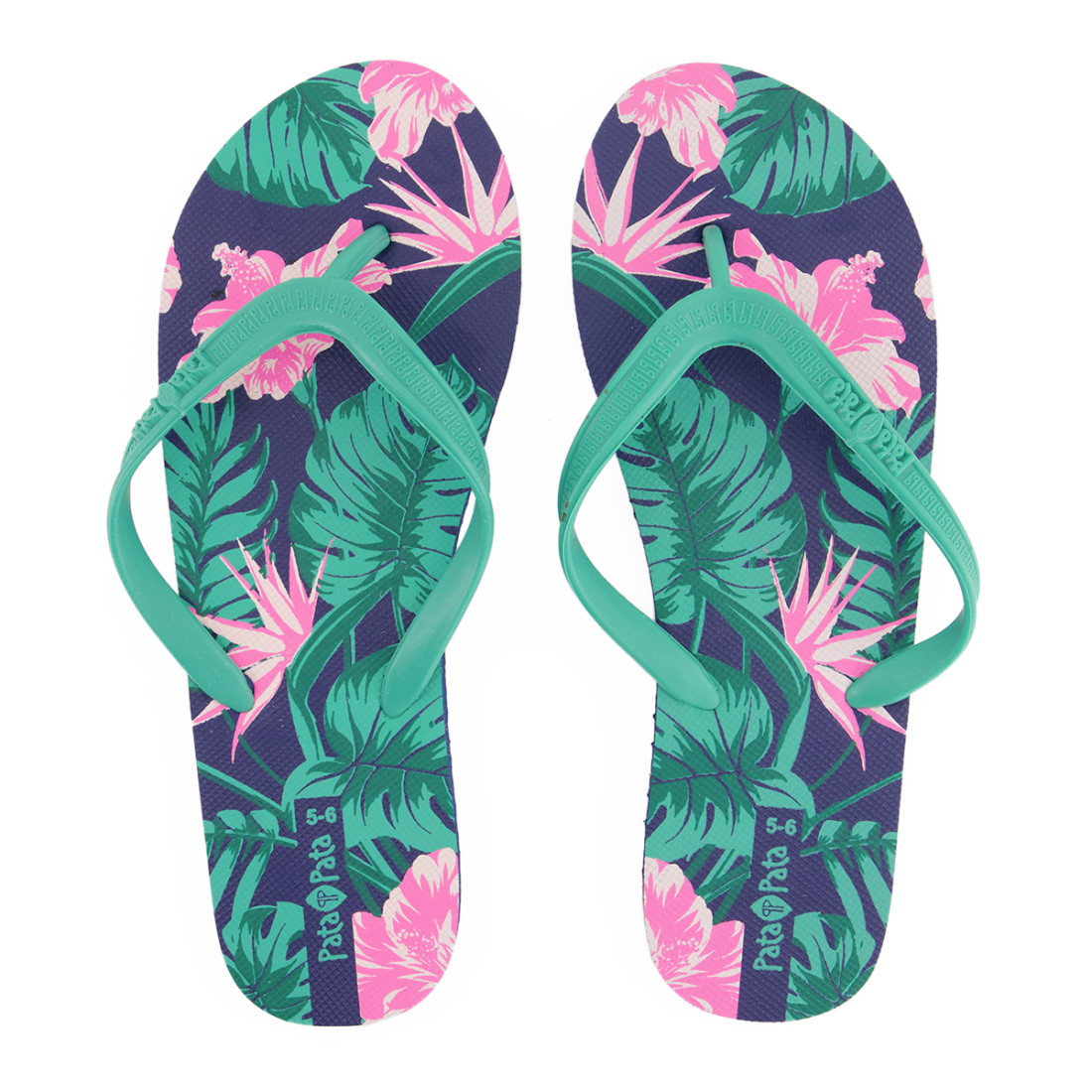 Pata Pata Ladies Flip Flops Green Floral Size 3/4 - Image 2